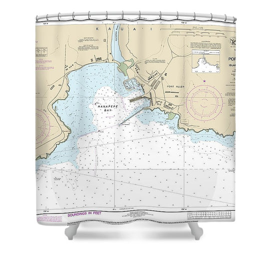 Nautical Chart 19382 Port Allen Island Kauai Shower Curtain