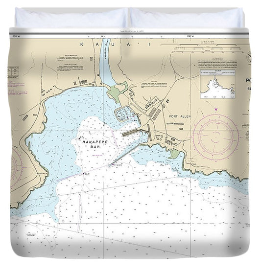 Nautical Chart 19382 Port Allen Island Kauai Duvet Cover