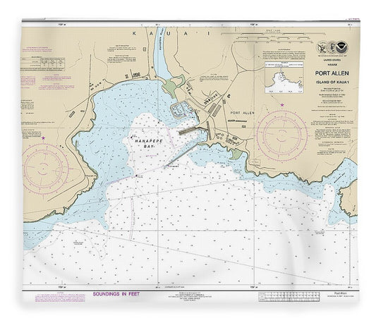 Nautical Chart 19382 Port Allen Island Kauai Blanket
