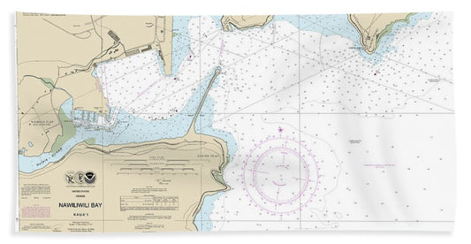 Nautical Chart-19383 Kauai Nawiliwili Bay - Beach Towel