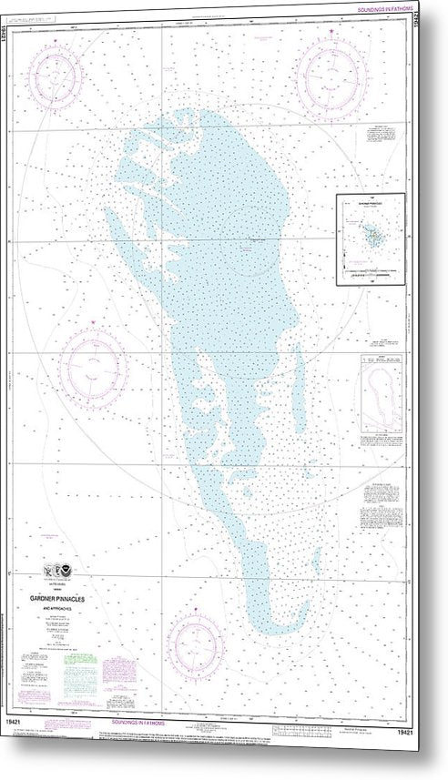 A beuatiful Metal Print of the Nautical Chart-19421 Gardner Pinnacles-Approaches, Gardner Pinnacles - Metal Print by SeaKoast.  100% Guarenteed!