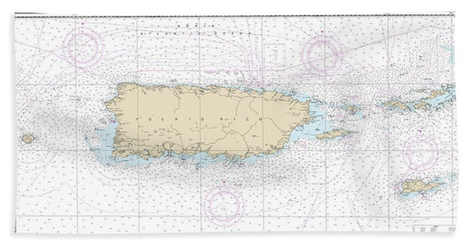 Nautical Chart-25640 Puerto Rico-virgin Islands - Beach Towel