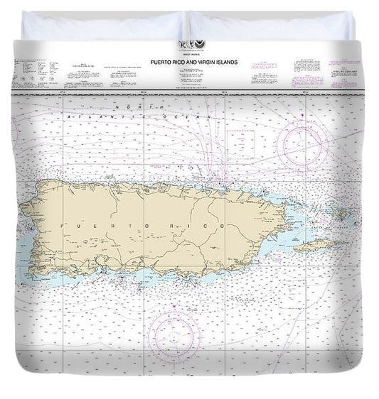 Nautical Chart 25640 Puerto Rico Virgin Islands Duvet Cover