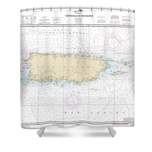 Nautical Chart 25640 Puerto Rico Virgin Islands Shower Curtain