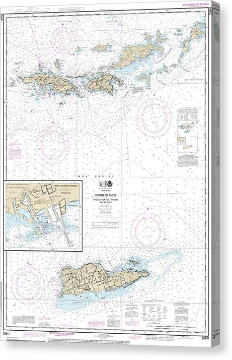 Nautical Chart-25641 Virgin Islands-Virgin Gorda-St Thomas-St Croix, Krause Lagoon Channel Canvas Print