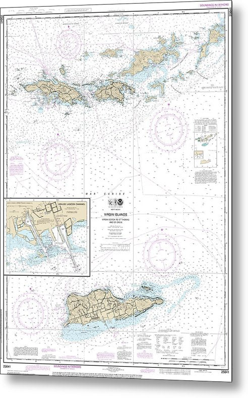 A beuatiful Metal Print of the Nautical Chart-25641 Virgin Islands-Virgin Gorda-St Thomas-St Croix, Krause Lagoon Channel - Metal Print by SeaKoast.  100% Guarenteed!
