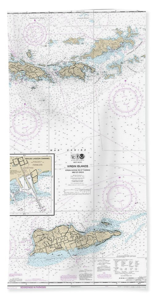 Nautical Chart-25641 Virgin Islands-virgin Gorda-st Thomas-st Croix, Krause Lagoon Channel - Beach Towel