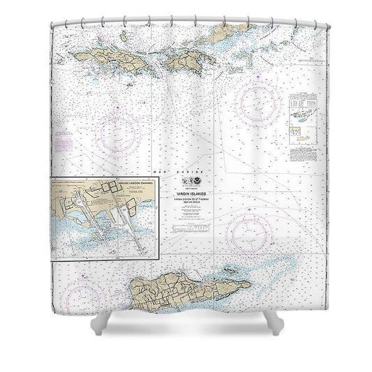 Nautical Chart 25641 Virgin Islands Virgin Gorda St Thomas St Croix, Krause Lagoon Channel Shower Curtain