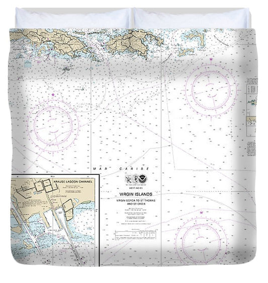 Nautical Chart 25641 Virgin Islands Virgin Gorda St Thomas St Croix, Krause Lagoon Channel Duvet Cover