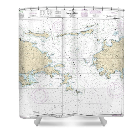 Nautical Chart 25647 Pillsbury Sound Shower Curtain