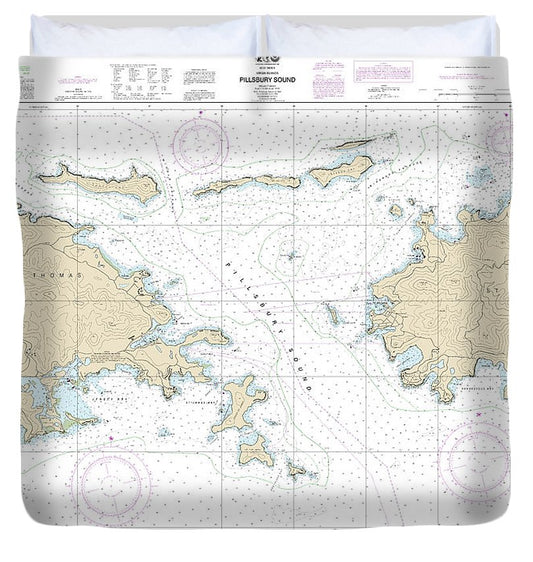 Nautical Chart 25647 Pillsbury Sound Duvet Cover