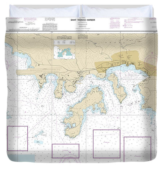 Nautical Chart 25649 Saint Thomas Harbor Duvet Cover