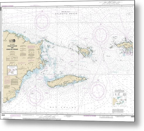 A beuatiful Metal Print of the Nautical Chart-25650 Virgin Passage-Sonda De Vieques - Metal Print by SeaKoast.  100% Guarenteed!