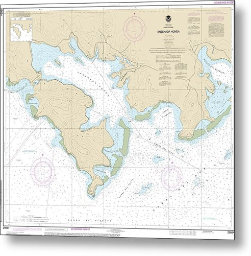 A beuatiful Metal Print of the Nautical Chart-25654 Ensenada Honda - Metal Print by SeaKoast.  100% Guarenteed!