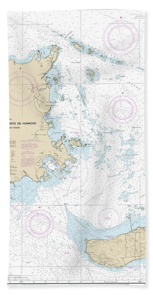 Nautical Chart-25663 Pasaje De San Juan-puerto De Humacao-western Part-lsla De Vieques - Bath Towel
