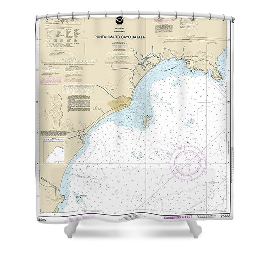 Nautical Chart 25665 Punta Lima Cayo Batata Shower Curtain