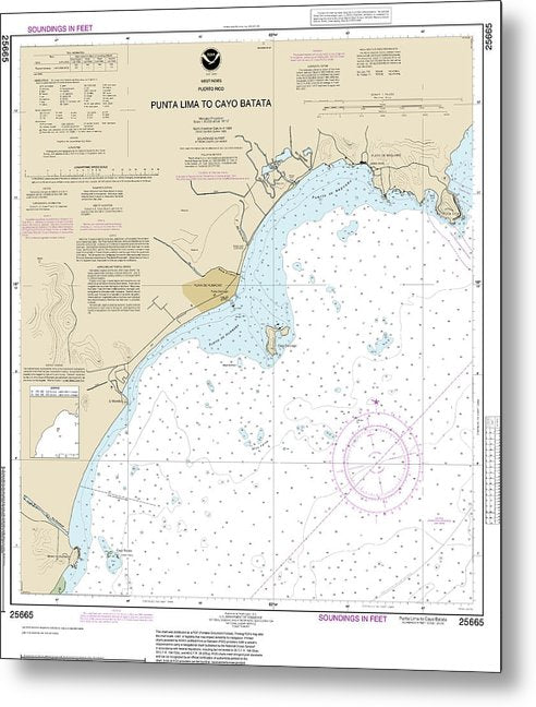 A beuatiful Metal Print of the Nautical Chart-25665 Punta Lima-Cayo Batata - Metal Print by SeaKoast.  100% Guarenteed!