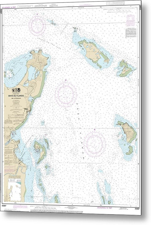 A beuatiful Metal Print of the Nautical Chart-25667 Bahia De Fajardo-Approaches - Metal Print by SeaKoast.  100% Guarenteed!