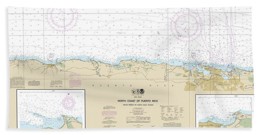 Nautical Chart-25668 North Coast-puerto Rico Punta Penon-punta Vacia Talega, Puerto Arecibo, Puerto Palmas Altas - Beach Towel