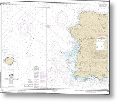 A beuatiful Metal Print of the Nautical Chart-25671 West Coast-Puerto Rico - Metal Print by SeaKoast.  100% Guarenteed!