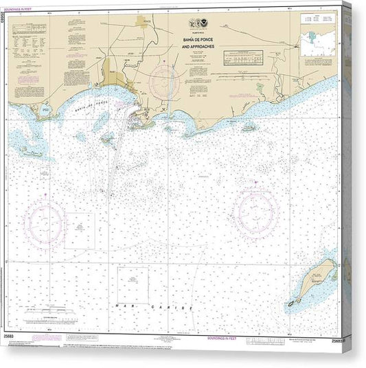 Nautical Chart-25683 Bahia De Ponce-Approaches Canvas Print
