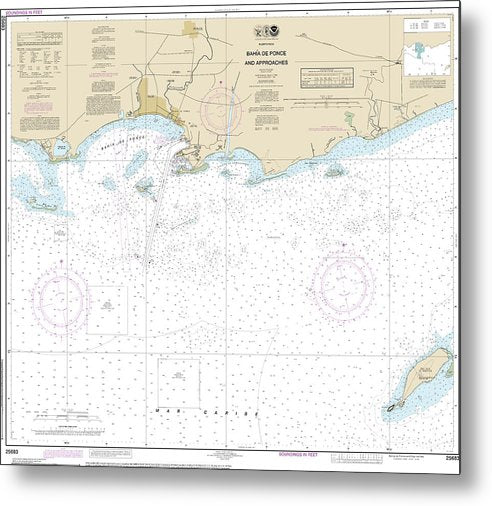 A beuatiful Metal Print of the Nautical Chart-25683 Bahia De Ponce-Approaches - Metal Print by SeaKoast.  100% Guarenteed!