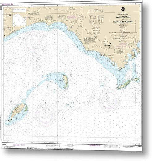 A beuatiful Metal Print of the Nautical Chart-25685 Punta Petrona-Lsla Caja De Muertos - Metal Print by SeaKoast.  100% Guarenteed!