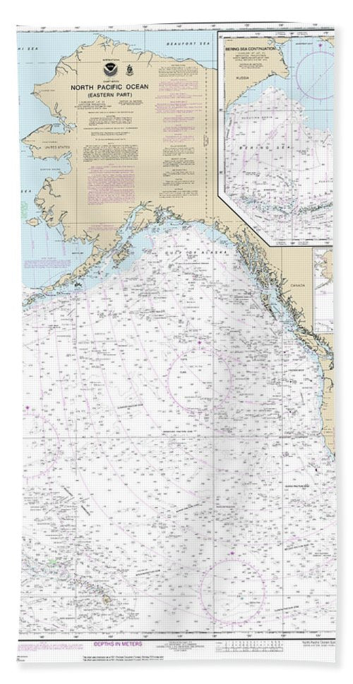 Nautical Chart-50 North Pacific Ocean (eastern Part) Bering Sea Continuation - Beach Towel