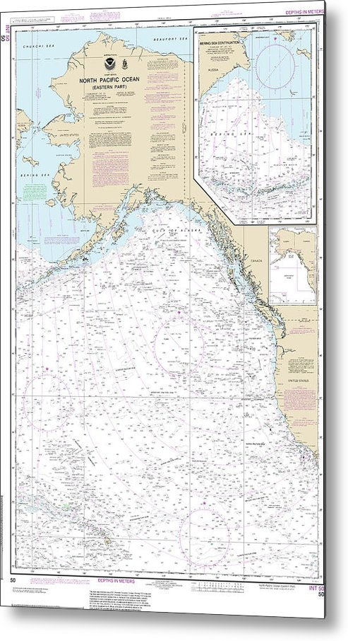 A beuatiful Metal Print of the Nautical Chart-50 North Pacific Ocean (Eastern Part) Bering Sea Continuation - Metal Print by SeaKoast.  100% Guarenteed!