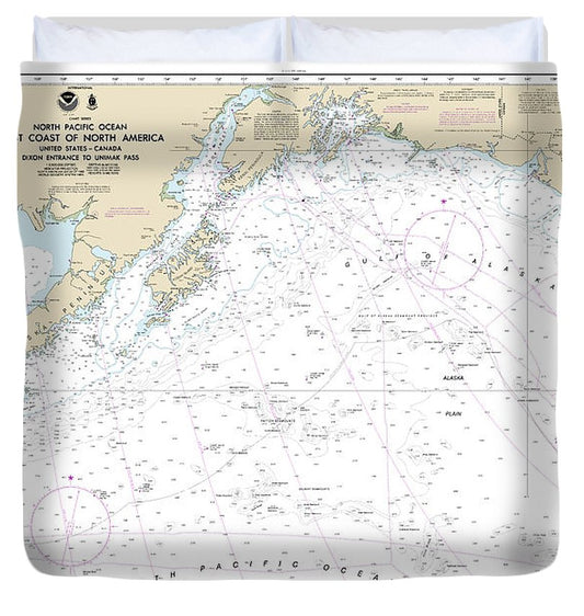 Nautical Chart 500 West Coast North America Dixon Ent Unimak Pass Duvet Cover