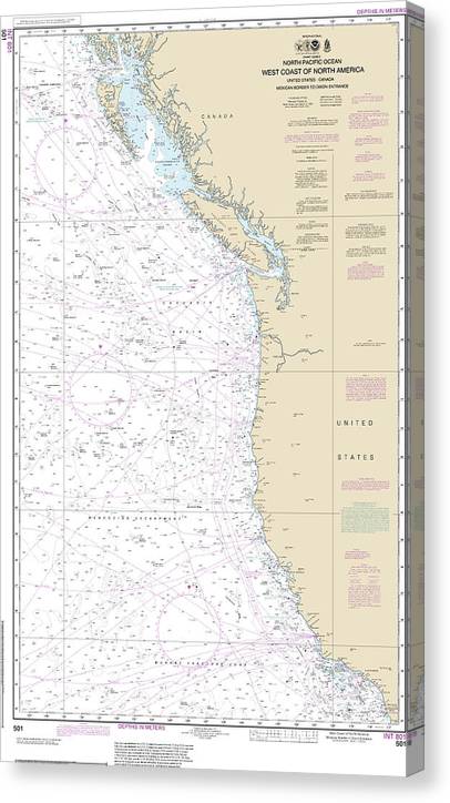 Nautical Chart-501 North Pacific Ocean West Coast-North America Mexican Border-Dixon Entrance Canvas Print