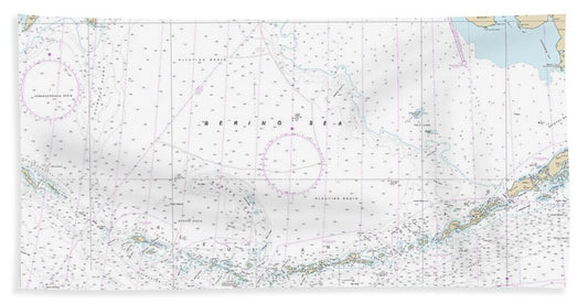 Nautical Chart-513 Bering Sea Southern Part - Bath Towel