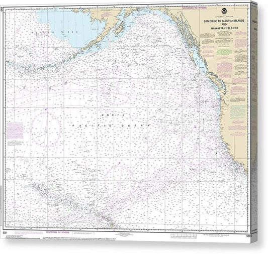 Nautical Chart-530 North America West Coast San Diego-Aleutian Islands-Hawaiian Islands Canvas Print