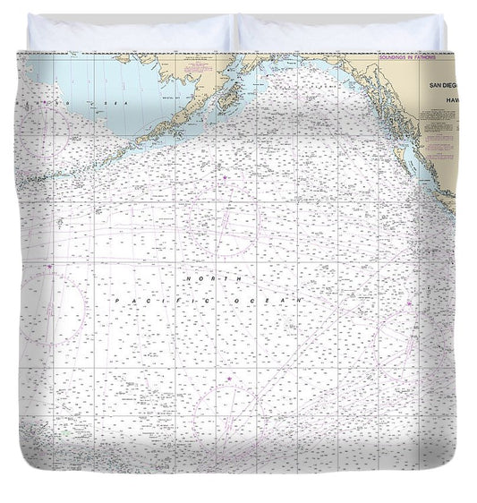 Nautical Chart 530 North America West Coast San Diego Aleutian Islands Hawaiian Islands Duvet Cover