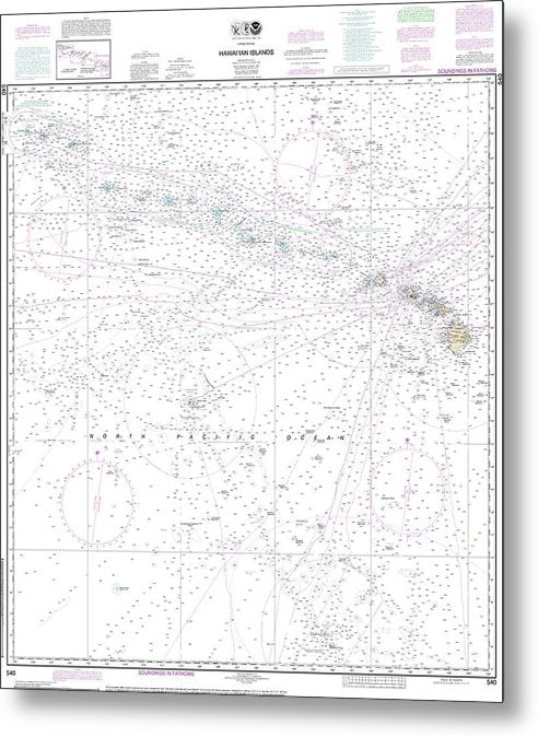 A beuatiful Metal Print of the Nautical Chart-540 Hawaiian Islands - Metal Print by SeaKoast.  100% Guarenteed!