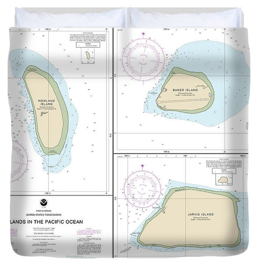 Nautical Chart 83116 Islands In The Pacific Ocean Jarvis, Bake Howland Islands Duvet Cover