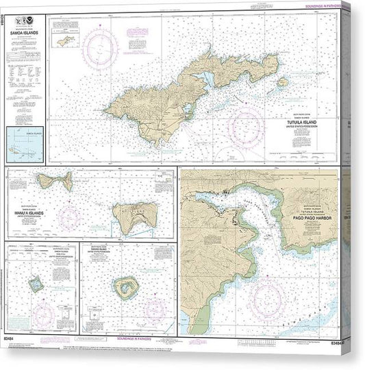 Nautical Chart-83484 Us Possessions In Samoa Islands Manua Islands, Pago Pago Harbor, Tutuila Island, Rose Atoll, Swains Island Canvas Print
