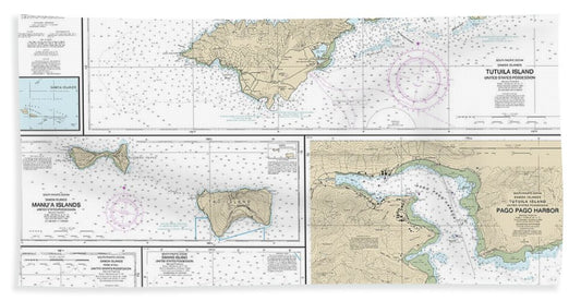 Nautical Chart-83484 Us Possessions In Samoa Islands Manua Islands, Pago Pago Harbor, Tutuila Island, Rose Atoll, Swains Island - Beach Towel