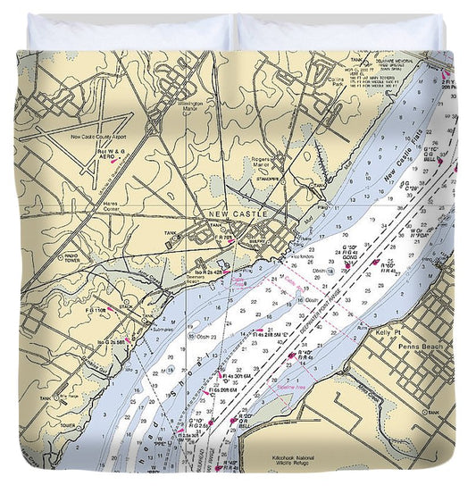 New Castle Delaware Nautical Chart Duvet Cover