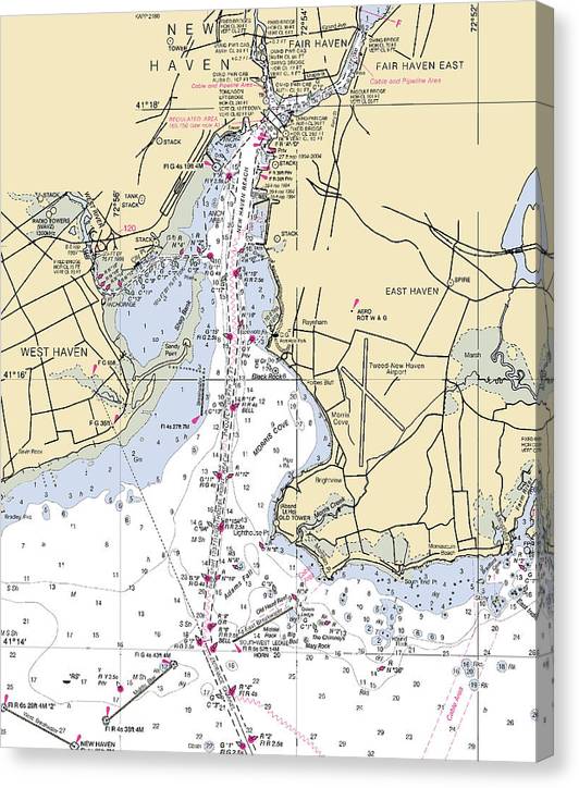 New Haven -Connecticut Nautical Chart _V3 Canvas Print