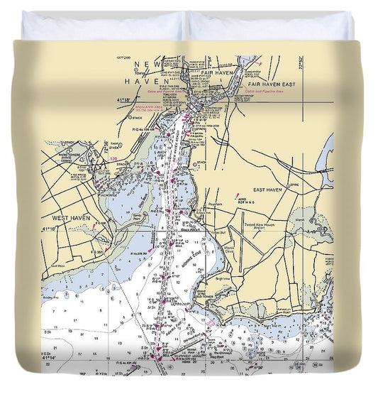 New Haven  Connecticut Nautical Chart _V3 Duvet Cover