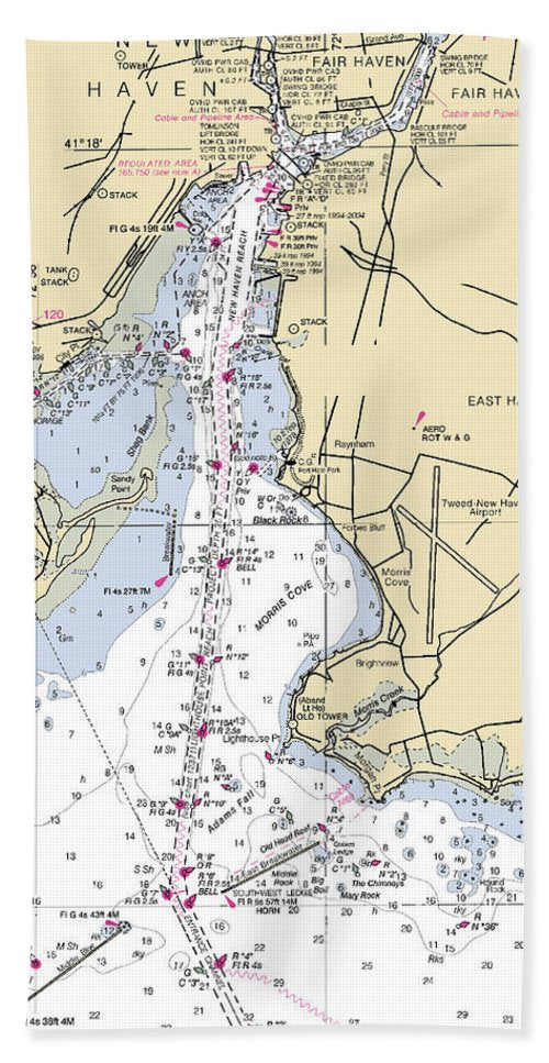 New Haven -connecticut Nautical Chart _v3 - Beach Towel
