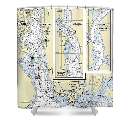 New London Connecticut Nautical Chart Shower Curtain
