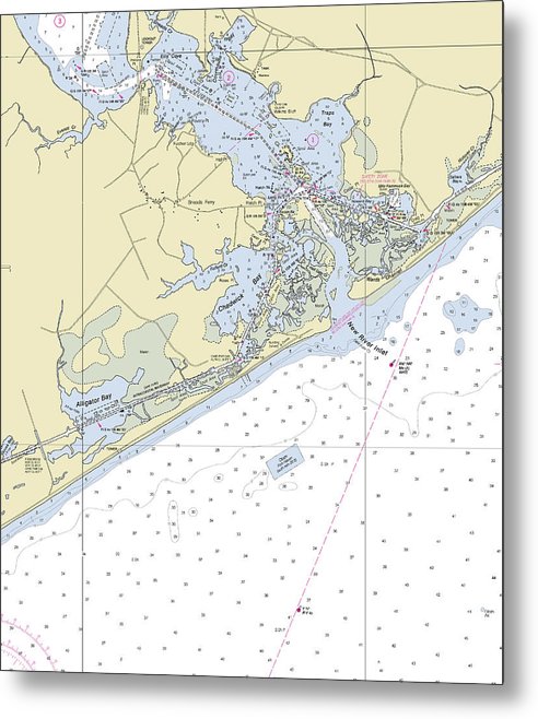 A beuatiful Metal Print of the New River Inlet North Carolina Nautical Chart - Metal Print by SeaKoast.  100% Guarenteed!