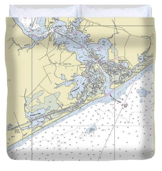 New River Inlet North Carolina Nautical Chart Duvet Cover