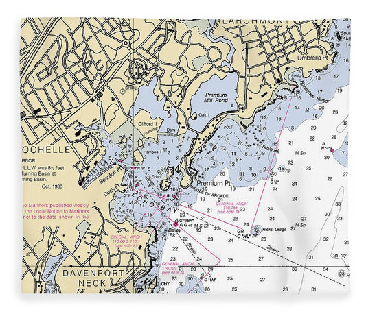 New Rochelle New York Nautical Chart Blanket