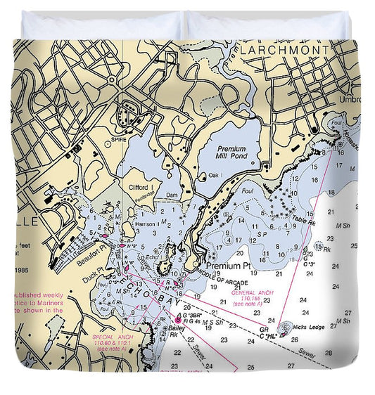 New Rochelle New York Nautical Chart Duvet Cover