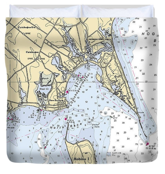 New Suffolk New York Nautical Chart Duvet Cover