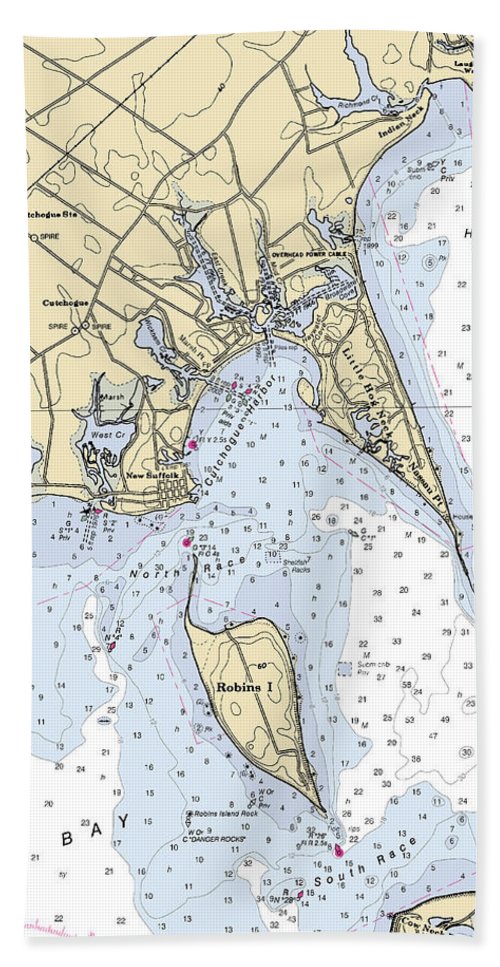 New Suffolk-new York Nautical Chart - Beach Towel