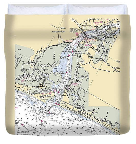 Newburyport Massachusetts Nautical Chart Duvet Cover